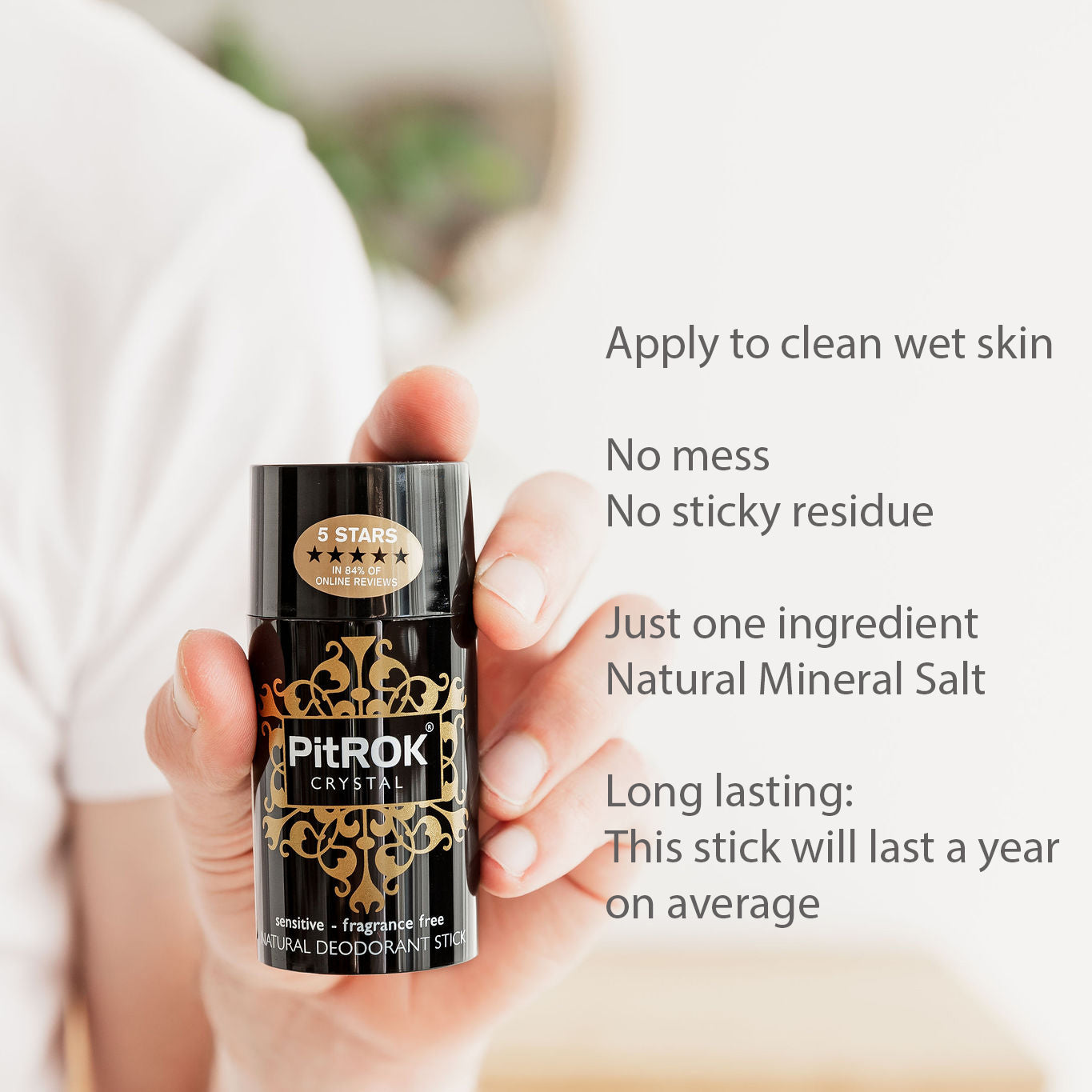 PitROK Original Crystal Natural Deodorant Stick 100g (Refillable)