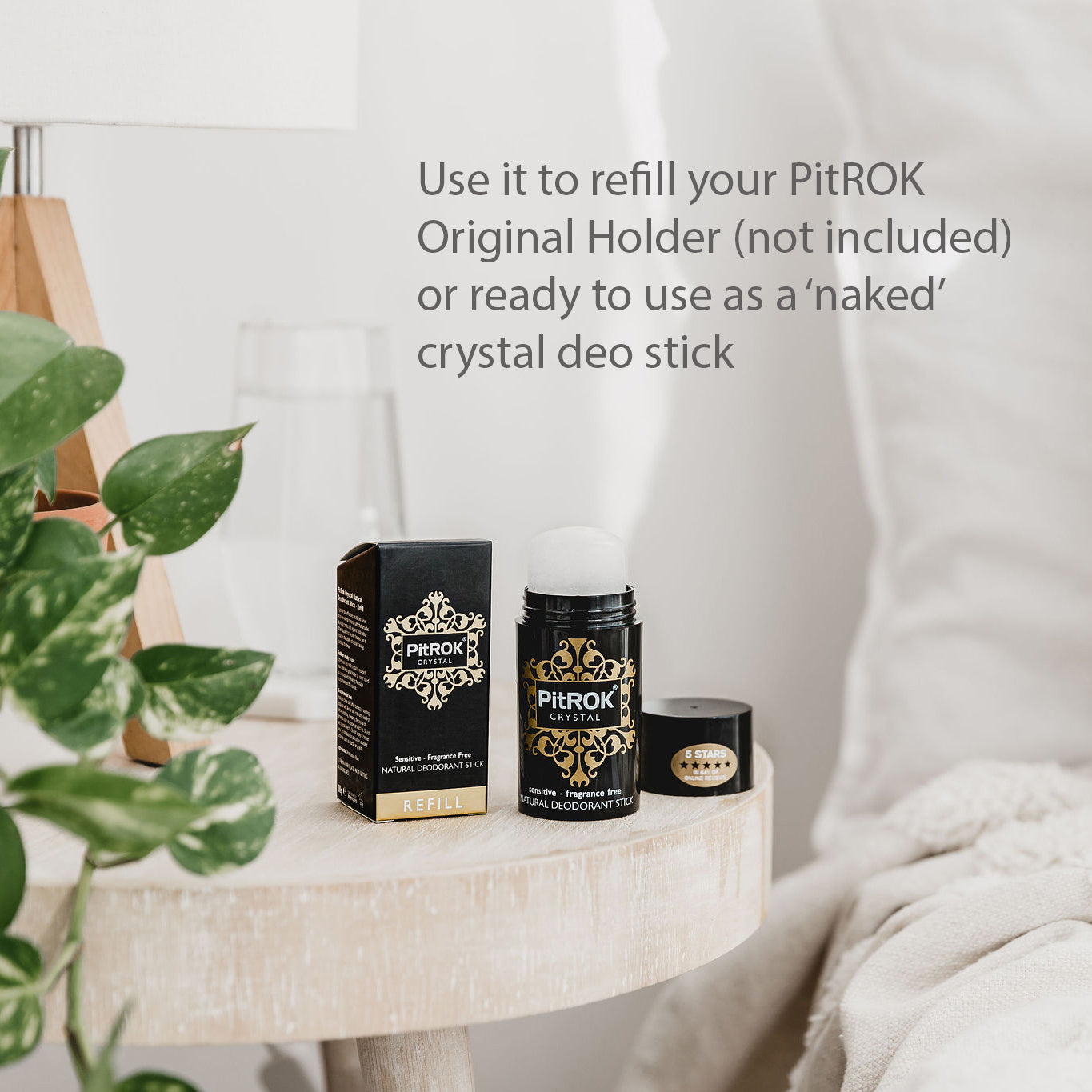 PitROK Crystal Deodorant Stick 100g REFILL (Fragrance Free / Gender Neutral)