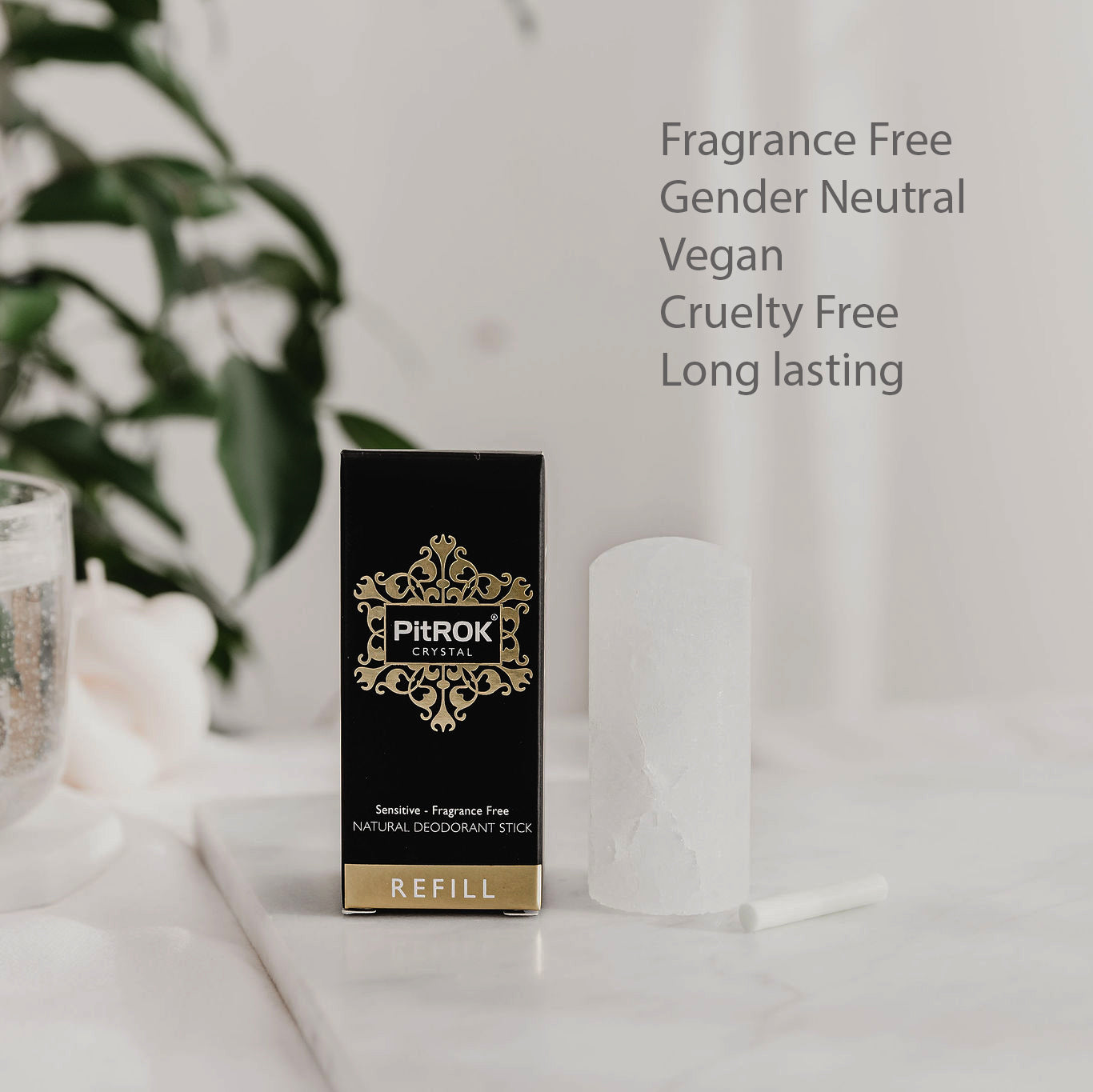 PitROK Crystal Deodorant Stick 100g REFILL (Fragrance Free / Gender Neutral)
