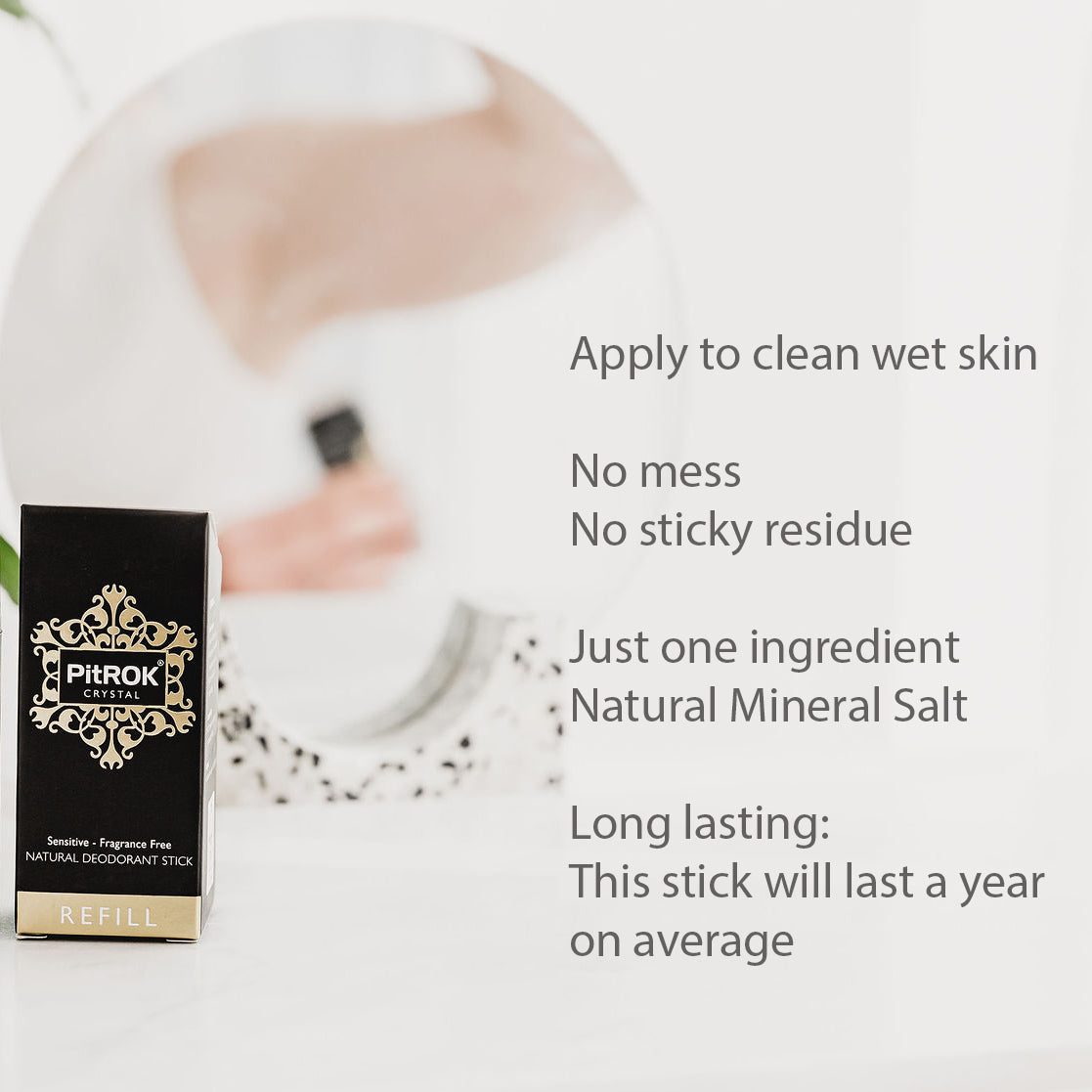 PitROK Crystal Deodorant Stick 100g REFILL (Fragrance Free / Gender Neutral)