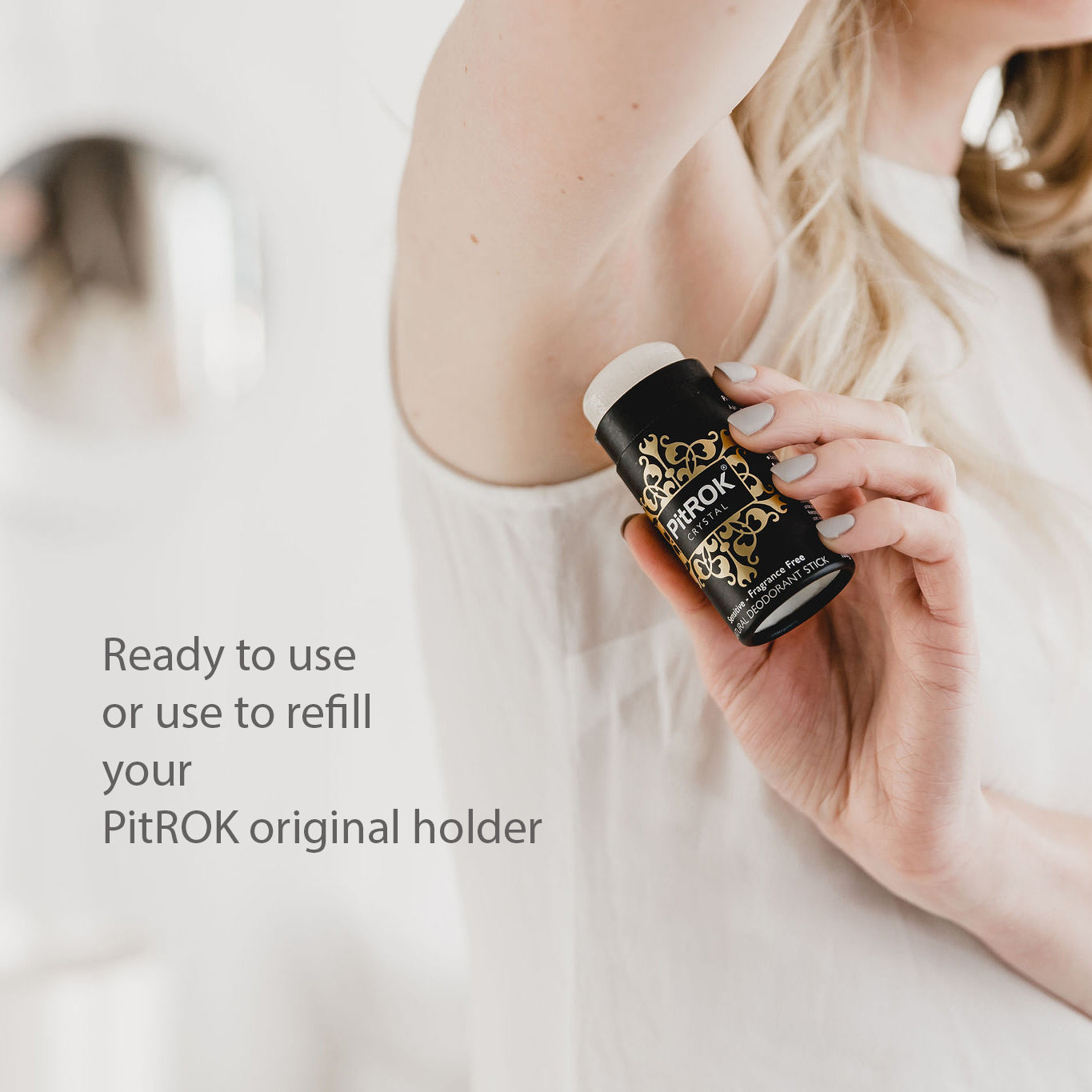 PitROK Crystal Natural Deodorant Stick 100g - CARDBOARD TUBE 'Push-Up' Format. Ready to use or use to refill your PitROK original holder.