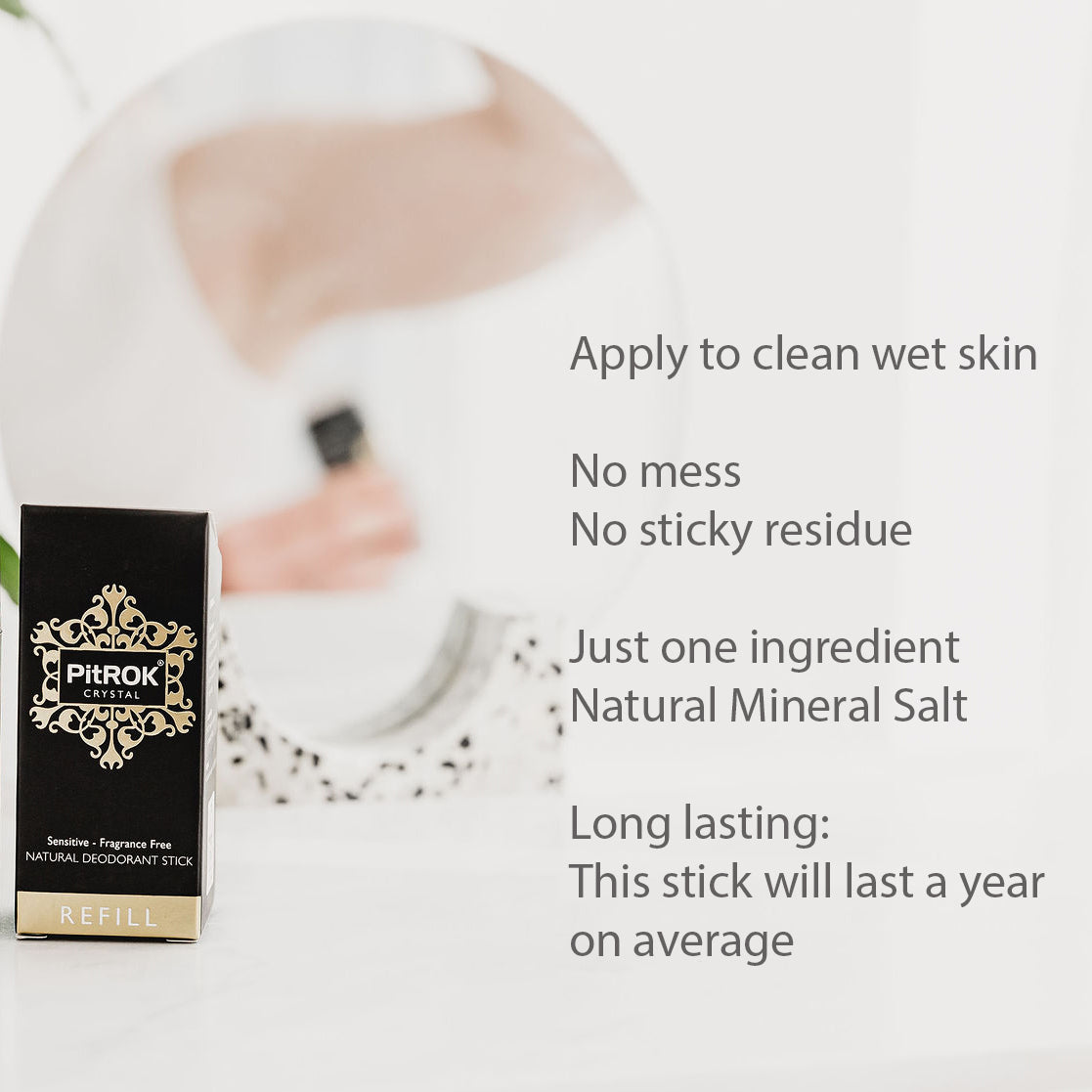 PitROK Crystal Natural Deodorant Stick 100g REFILL (Fragrance Free / Gender Neutral)
